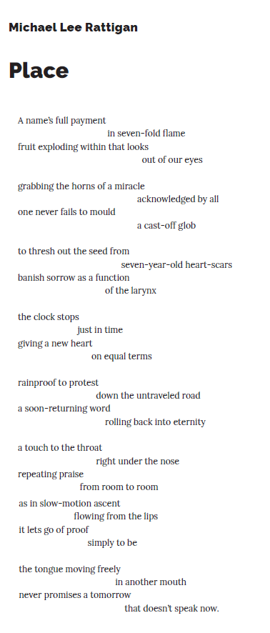 Poem "Place" by Michael Lee Rattigan (SAND 17)