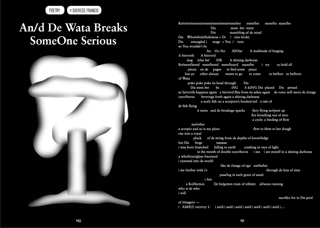 Image: Screenshot of poem: A/nd De Wata Breaks Someone Serious - Sherese Francis