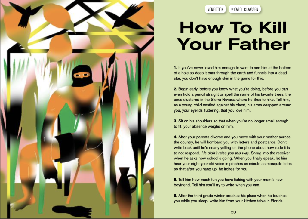 Image of creative nonfiction in journal: How to Kill Your Father by Carol Claassen