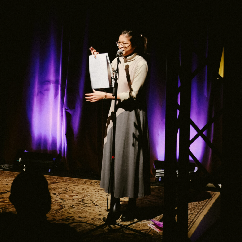 Winifred Wong reads "Excuse Me For My Fervent Excavation of You" at the SAND 23 launch in Berlin on 5 November 2022